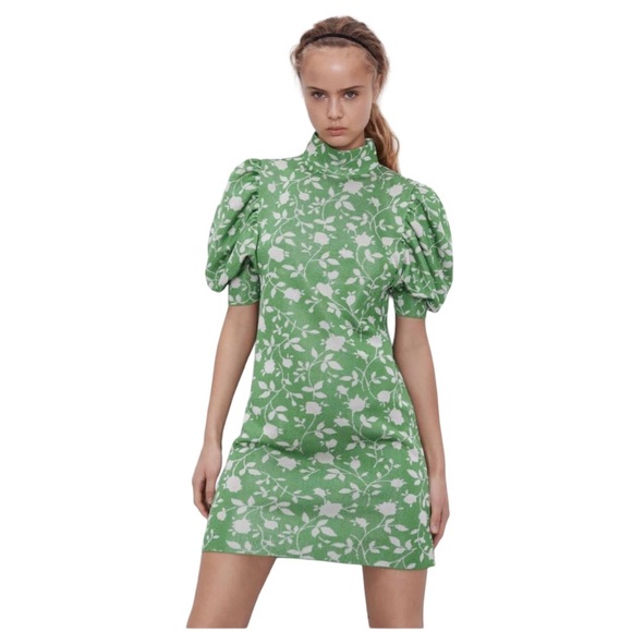Zara Dresses & Skirts - NWT Zara Green Floral Jacquard Dress Sz L